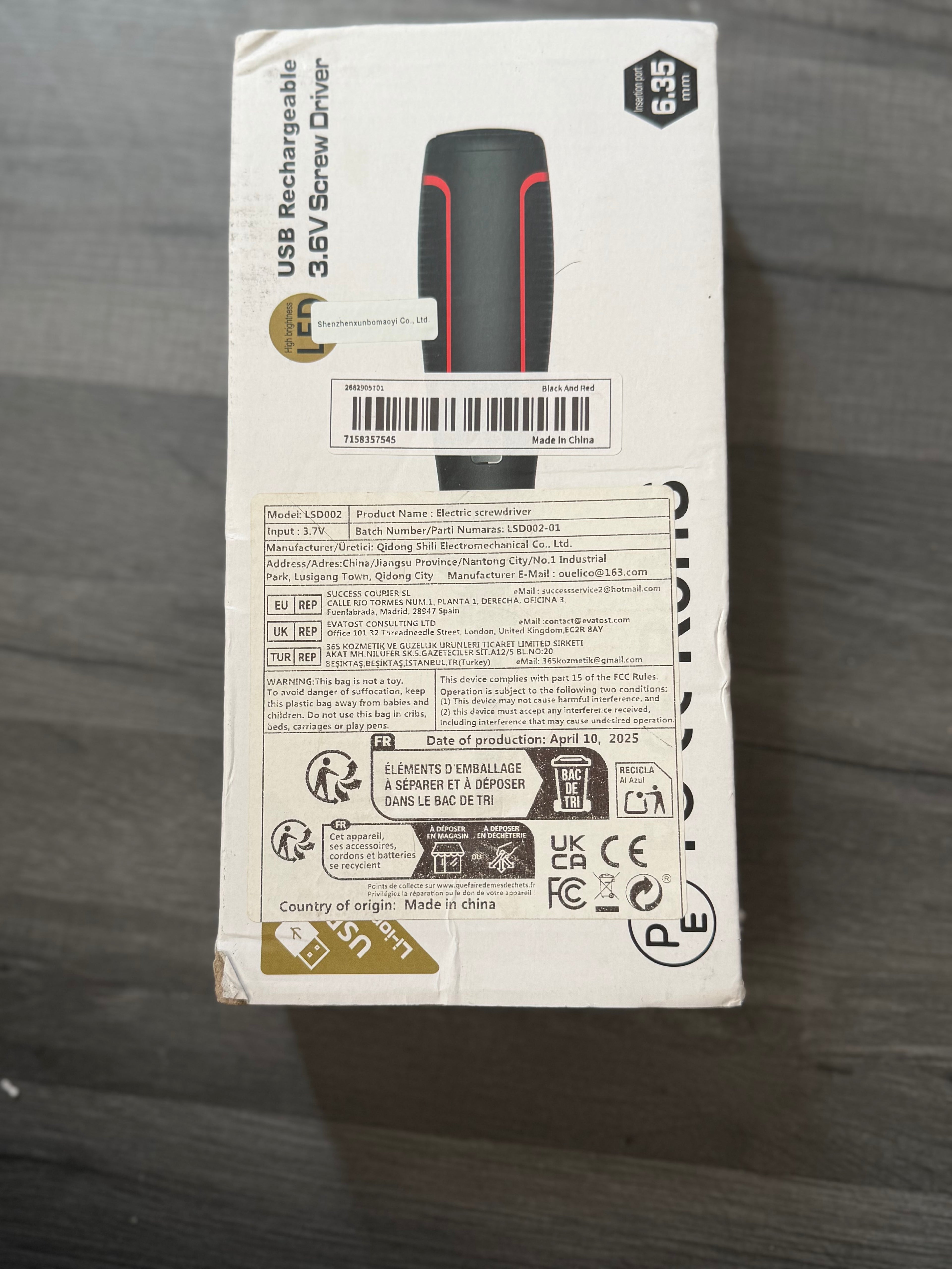 USB Rechargeable 3.6V Electric Screwdriver LED 6.35mm Keyless LSD002