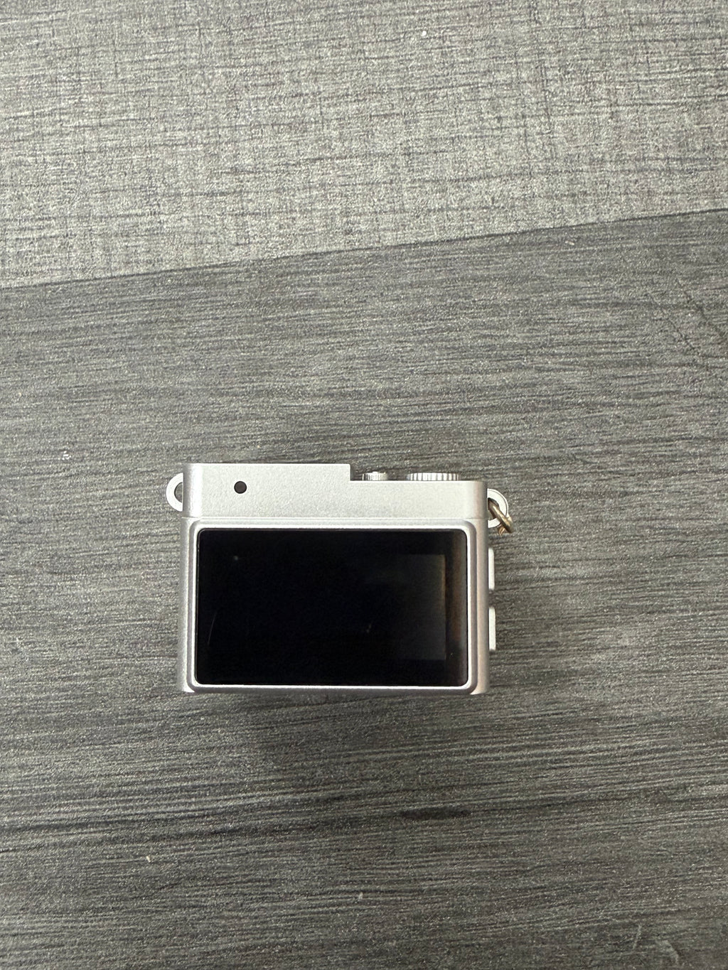 Mini Camera Keyring Pendant with Chain, Silver Metal Rectangle, Modern