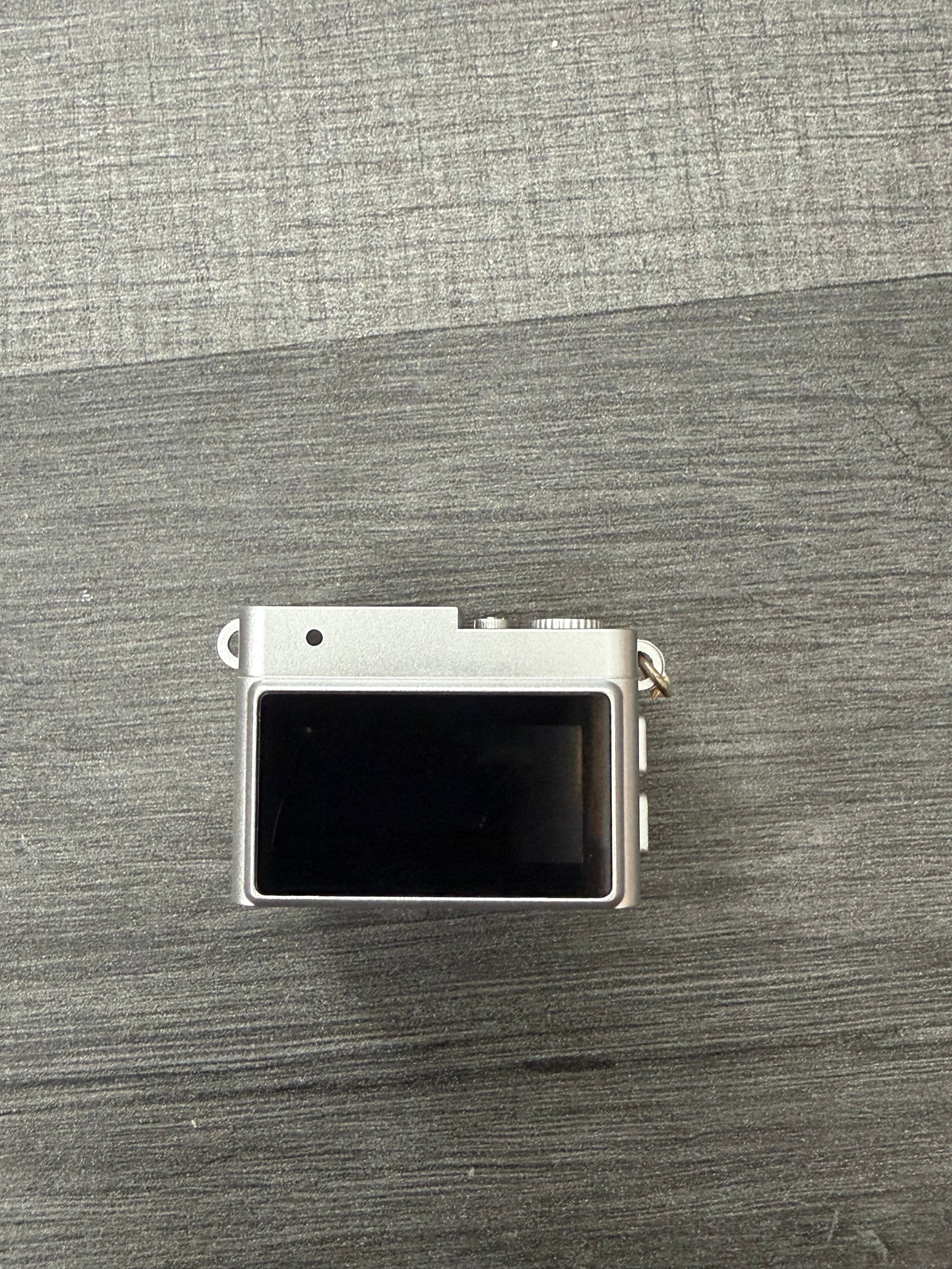 Mini Camera Keyring Pendant with Chain, Silver Metal Rectangle, Modern