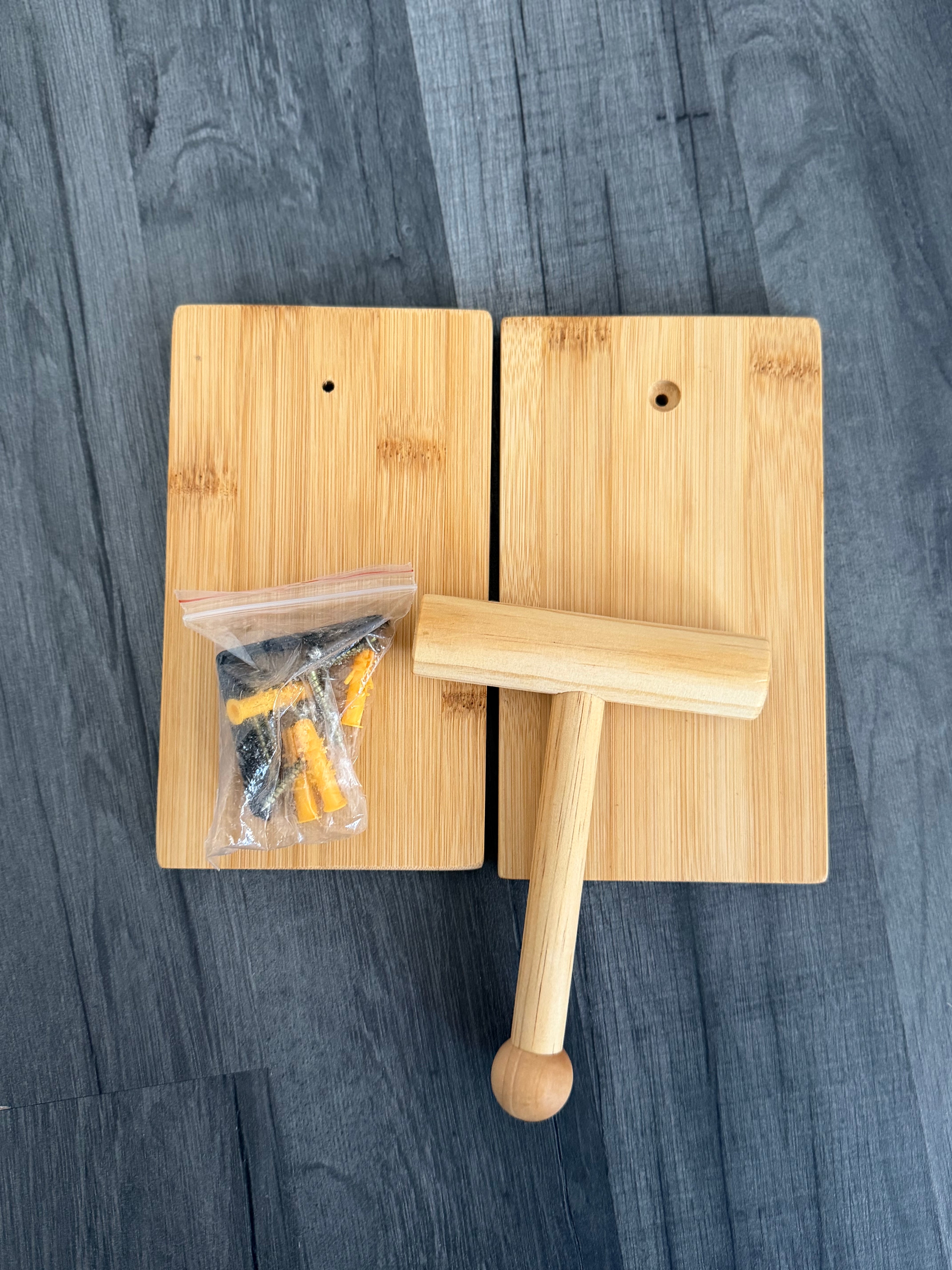 Bamboo Beige Wall Mounted Toilet Roll Holder Set with Screws & Wall Plugs