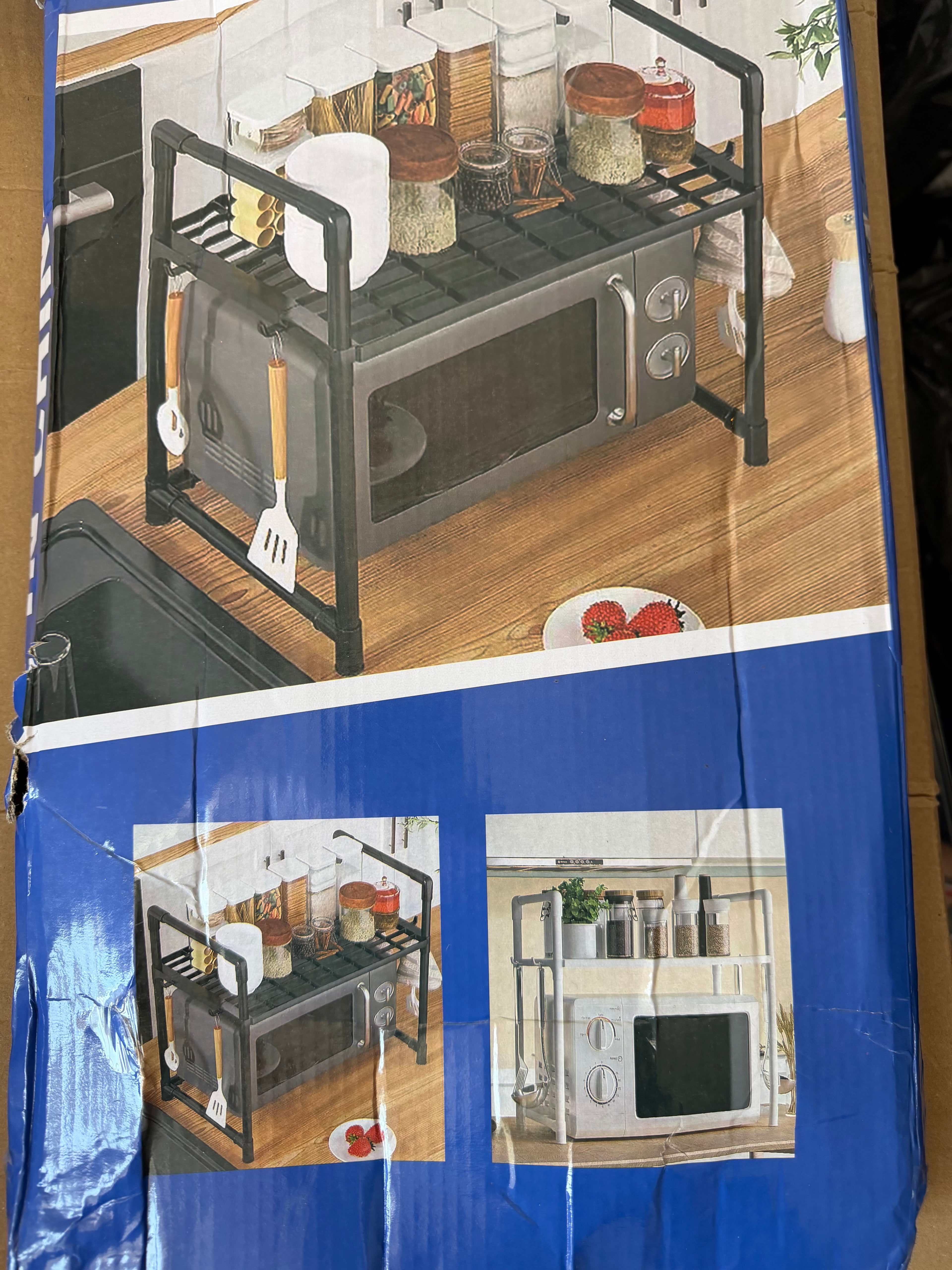 Freestanding Black Metal Microwave Shelf Rack, Space Saving, Medium, 1 Tier