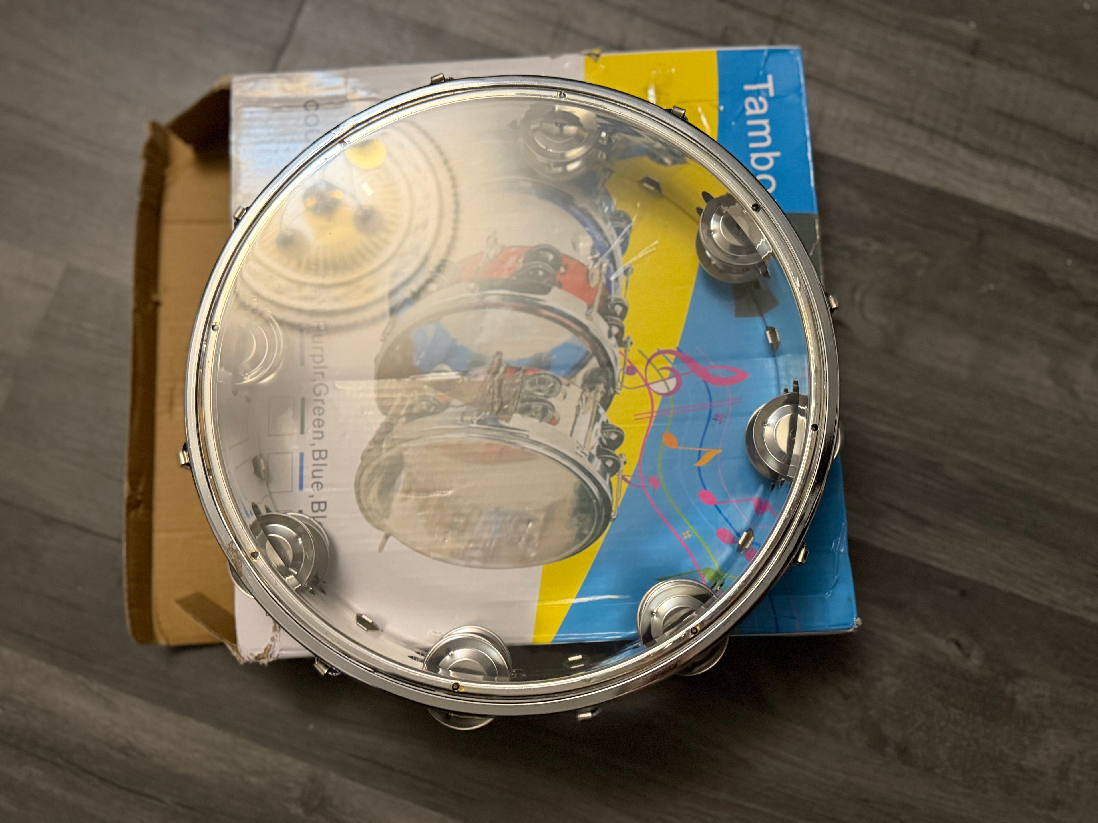 Clear Plastic Tambourine Handheld Analogue Percussion with Metal Jingles