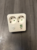 cockeT White Plug Adapter 2 Outlets 2 USB Ports On/Off Switch Type F 250V