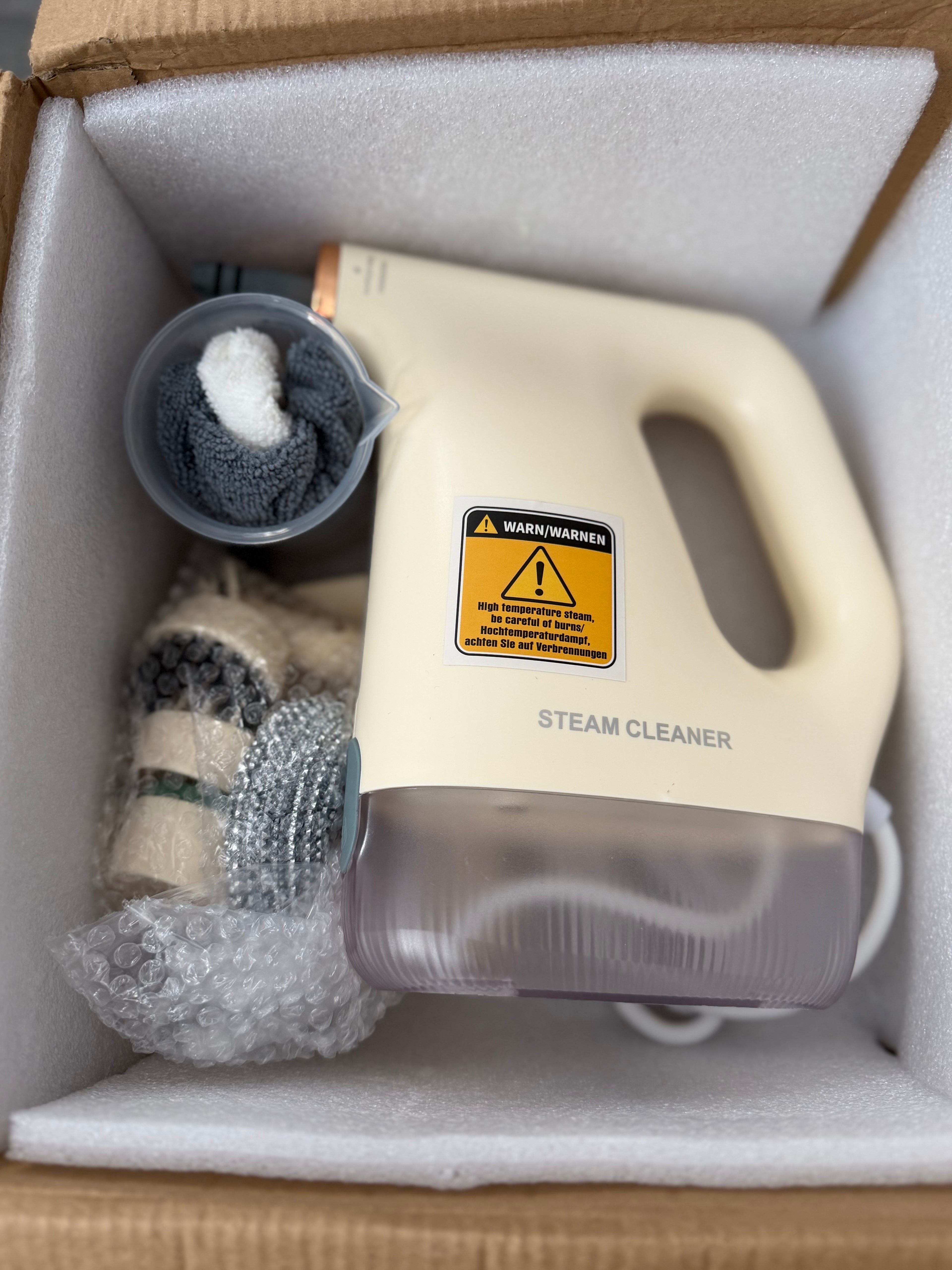 Handheld Corded Steam Cleaner Beige/Grey with Measuring Cup & Microfibre Cloth