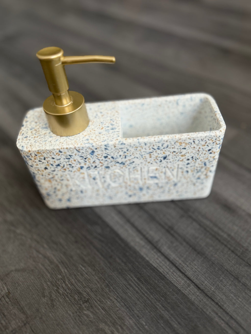 Terrazzo Effect Resin Bathroom Soap Dispenser Freestanding Matte Gold Pump