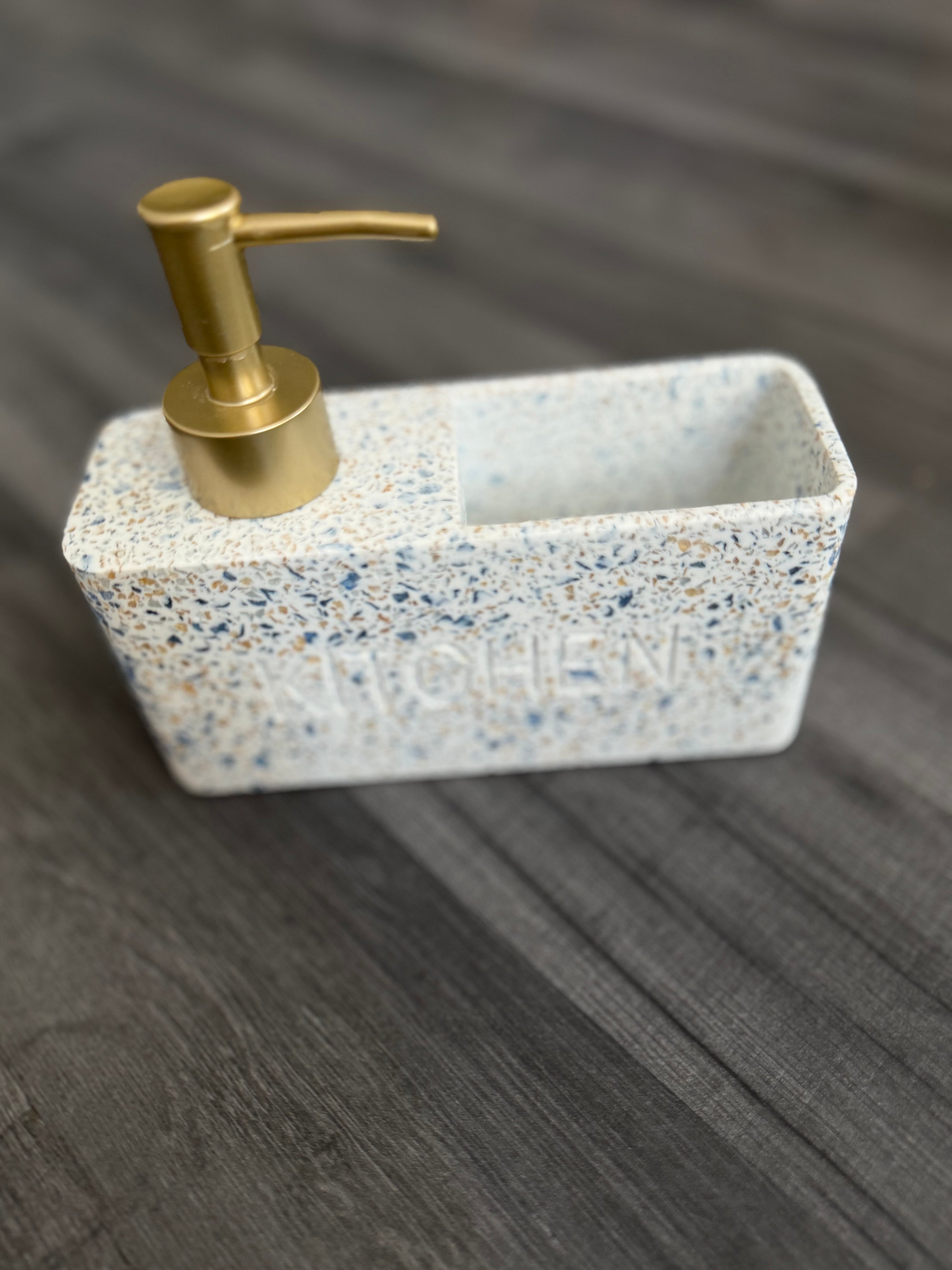 Terrazzo Effect Resin Bathroom Soap Dispenser Freestanding Matte Gold Pump