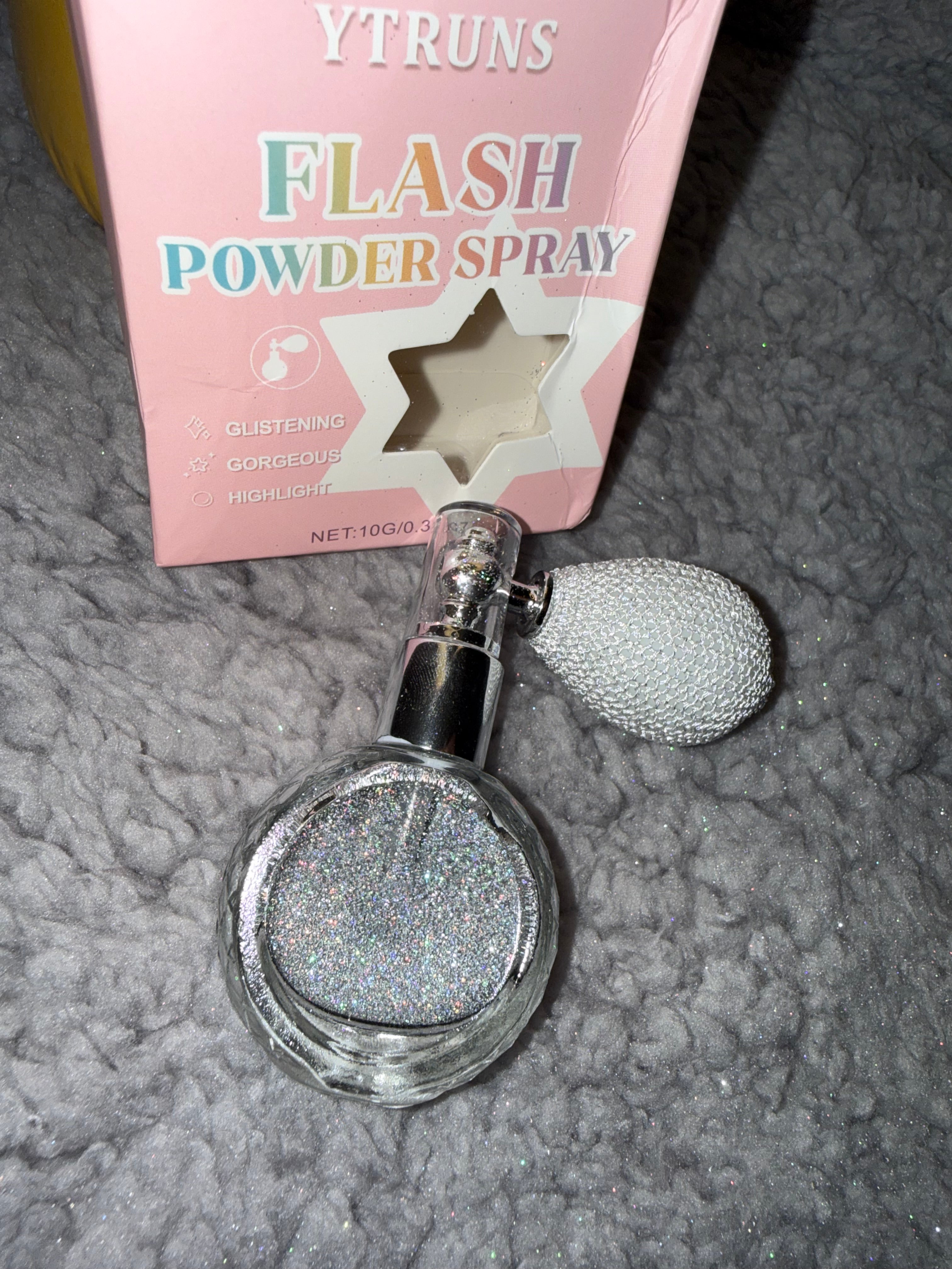 YTRUNS Flash Powder Spray Silver Glitter Highlighter – Face & Body Shimmer (10g)