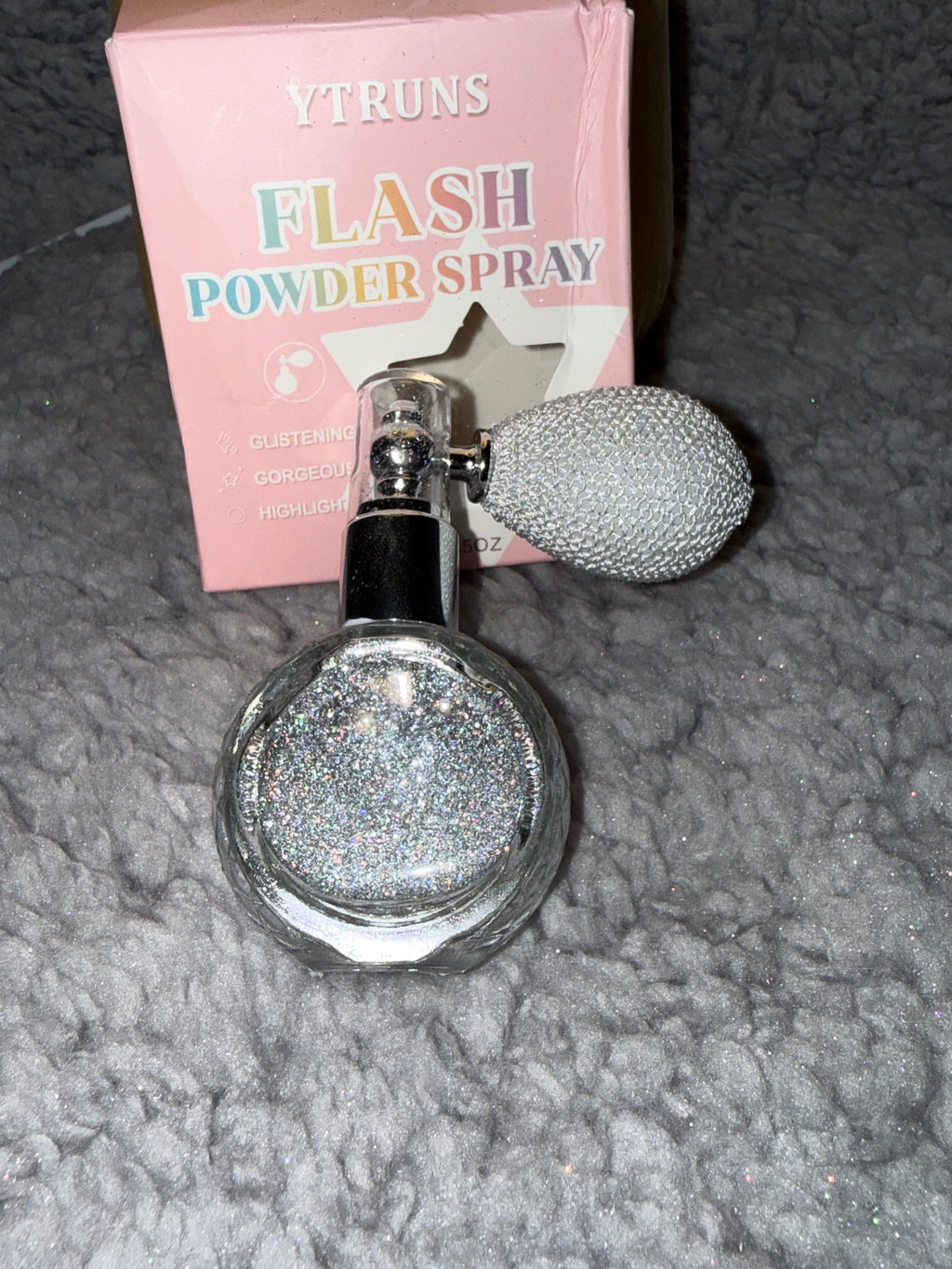 YTRUNS Flash Powder Spray Silver Glitter Highlighter – Face & Body Shimmer (10g)