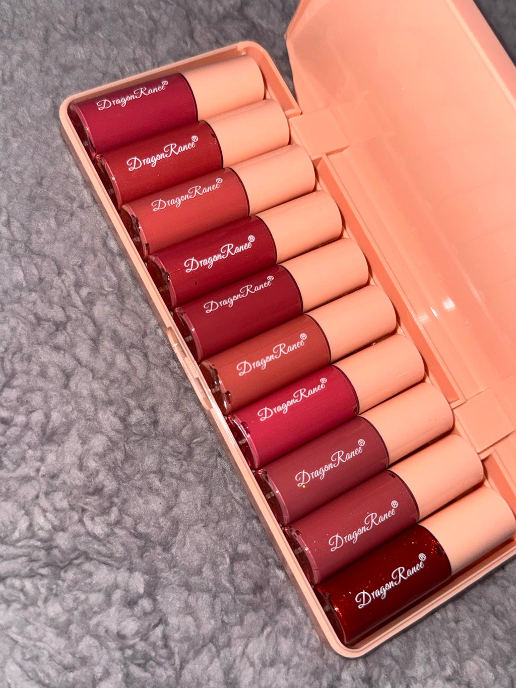Dragon Ranee 10-Piece Lip Gloss Set – Moisturising Nude & Pink Collection