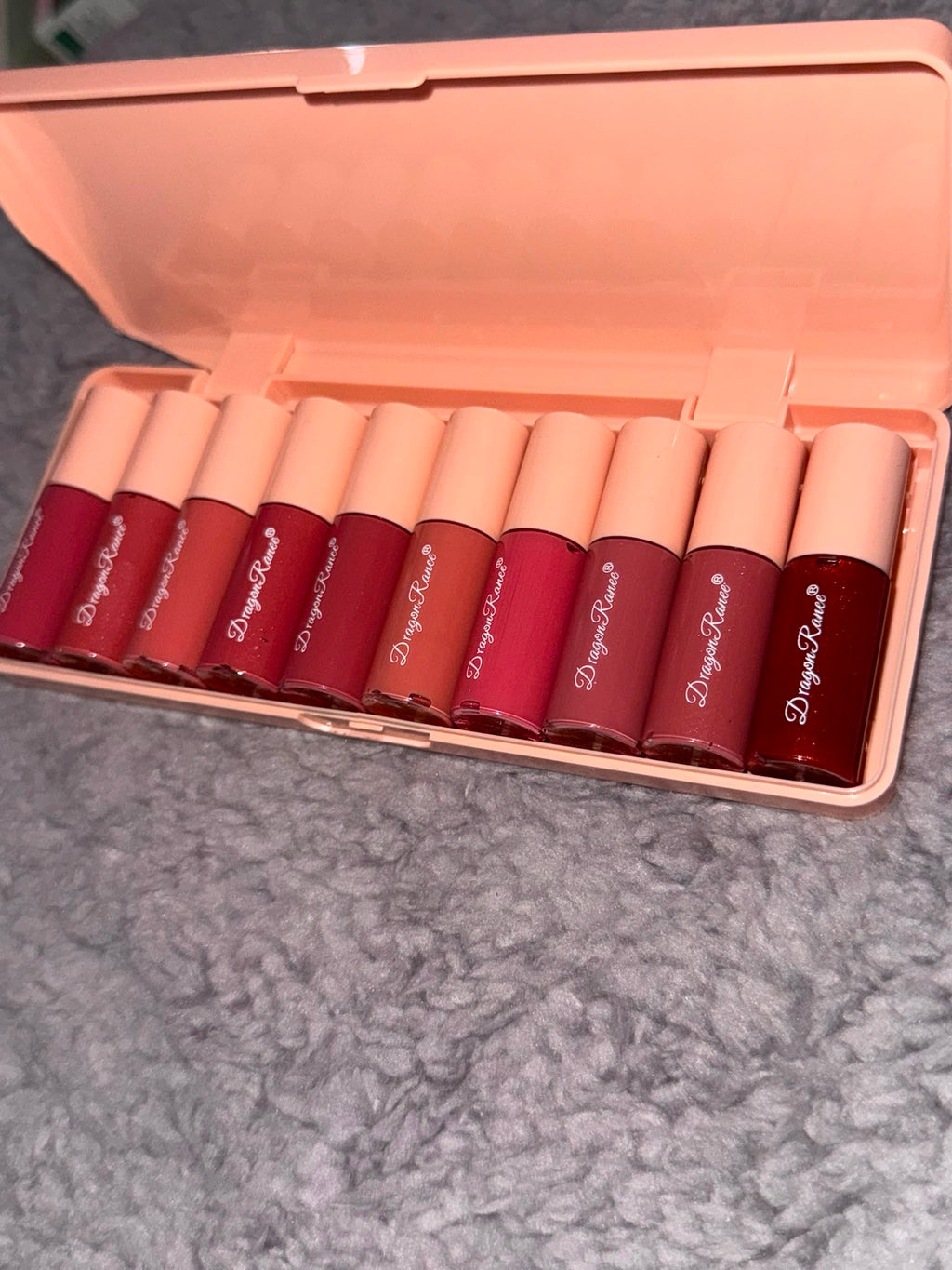 Dragon Ranee 10-Piece Lip Gloss Set – Moisturising Nude & Pink Collection